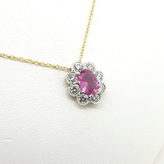 0.70ct Pink Sapphire and Diamond Oval Cluster Pendant