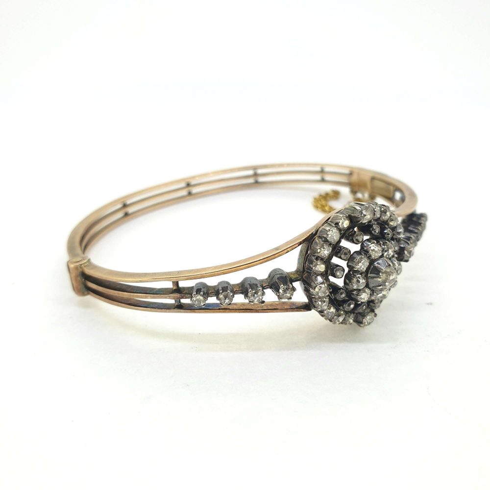 Victorian Antique Old Cut Diamond Domed Target Bangle Bracelet
