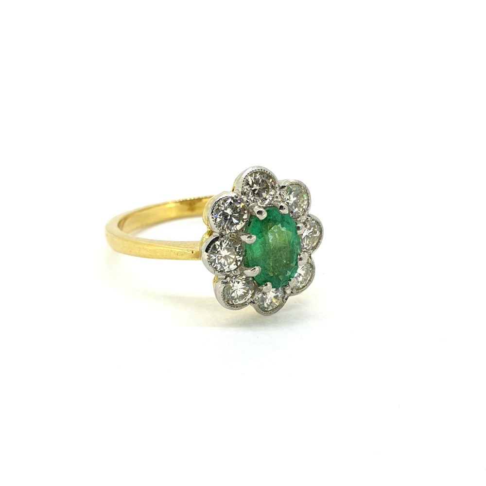 0.80ct Emerald and Diamond Floral Cluster Ring
