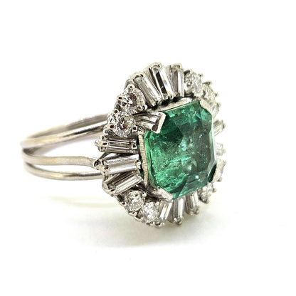 Columbian Emerald and Diamond Cluster Ring.