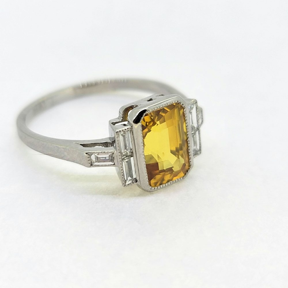 2.40ct Yellow Sapphire and Baguette Diamond Ring in Platinum