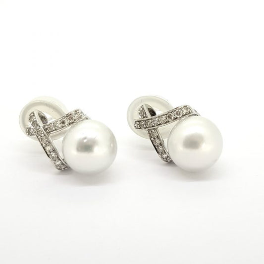 Pearl and Diamond Crossover Earrings