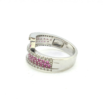 Contemporary Pink Sapphire and Diamond Crossover Ring