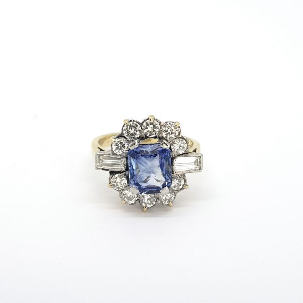 Vintage 2.20ct Sapphire and Diamond Floral Cluster Ring