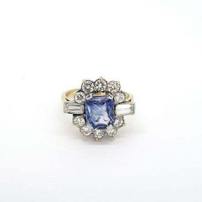 Vintage 2.20ct Sapphire and Diamond Floral Cluster Ring