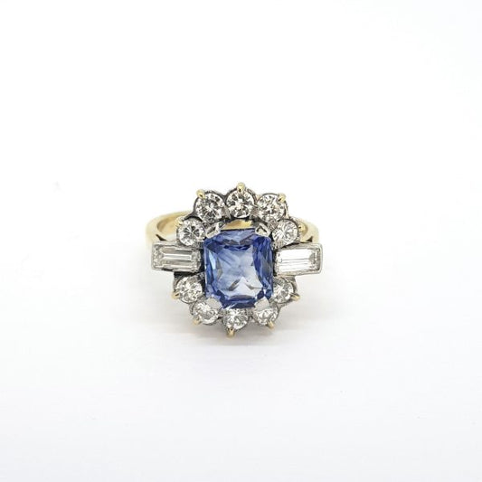 Vintage 2.20ct Sapphire and Diamond Floral Cluster Ring