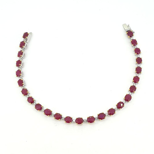 Modern 11.47ct Ruby and Diamond Line Tennis Bracelet