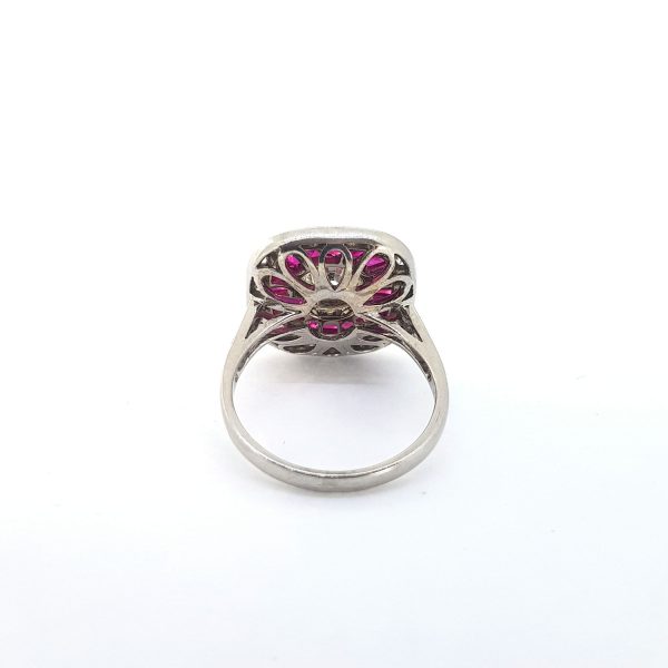 0.91ct Diamond and Calibre Ruby Cluster Ring in 18ct White Gold