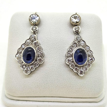 Cabochon Sapphire and Diamond Cluster Drop Earrings