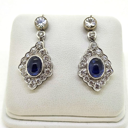 Cabochon Sapphire and Diamond Cluster Drop Earrings