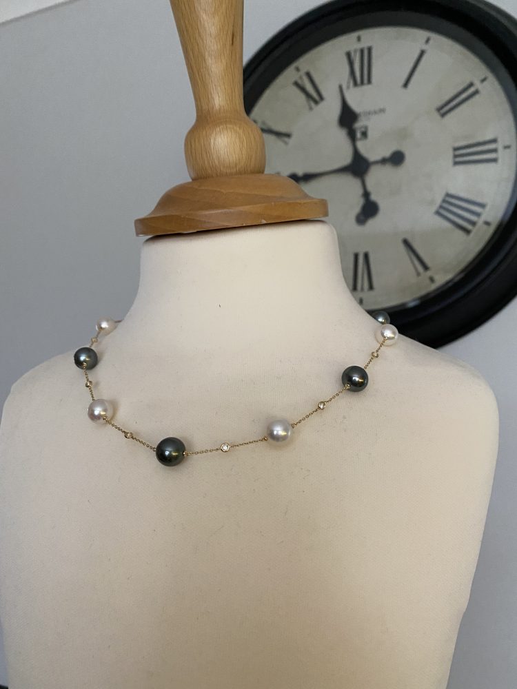 Akoya and Tahitian Pearl Necklace with Diamonds