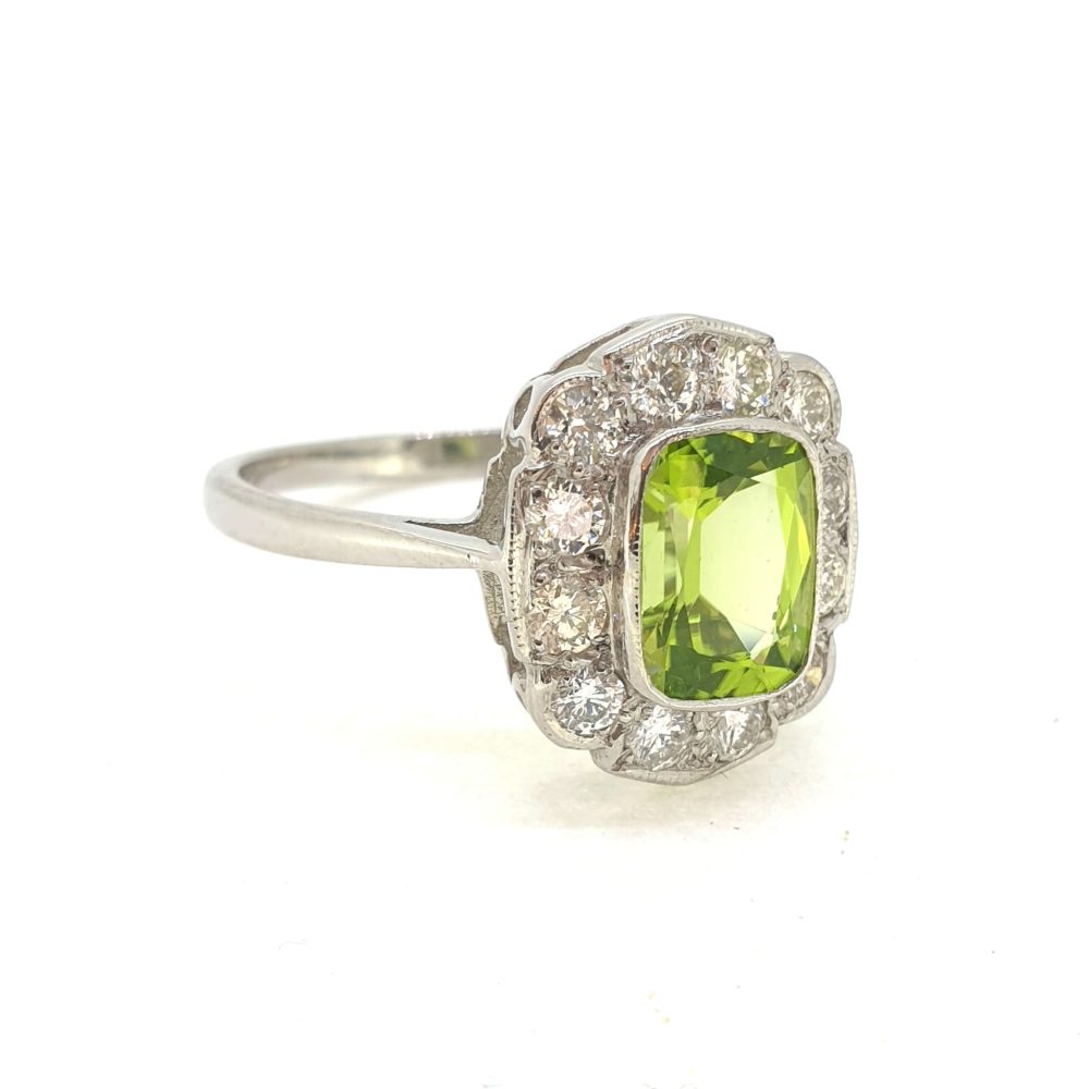 1.50ct Oval Peridot and Diamond Cluster Ring in Platinum