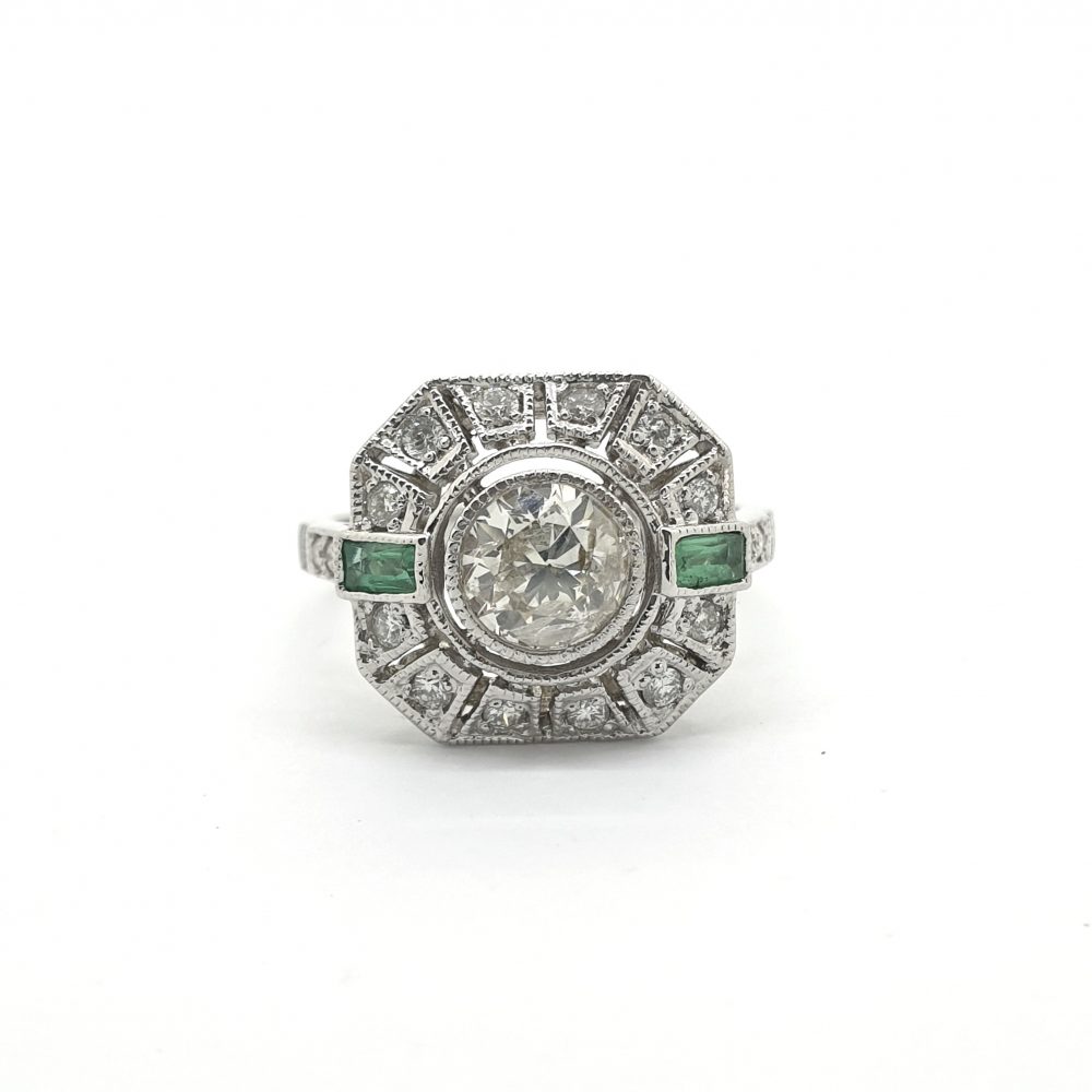 Vintage Emerald and Diamond Cluster Dress Ring