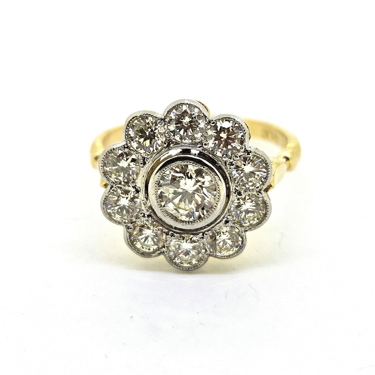 Diamond Daisy Flower Cluster Ring in Platinum to 18ct Yellow Gold