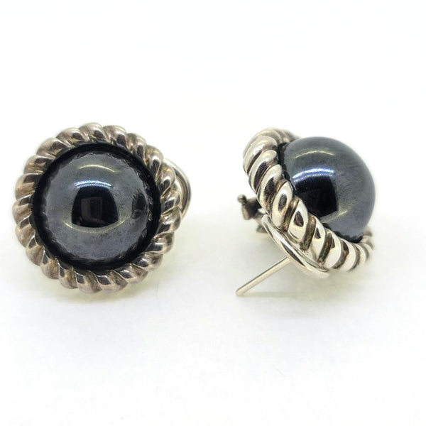 Tiffany and Co Silver Earrings, pre-loved Tiffany and Co earrings, the black central domes within a silver twist surround with post and clip fittings