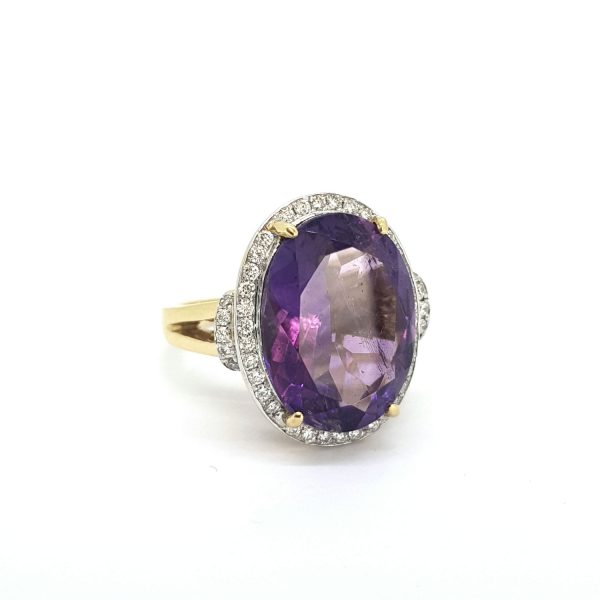 Amethyst and Diamond Oval Cluster Cocktail Ring