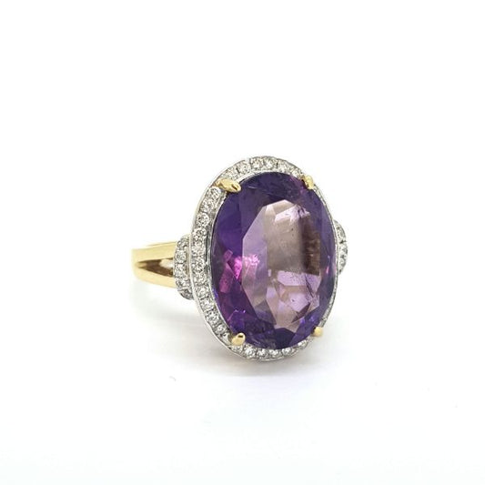 Amethyst and Diamond Oval Cluster Cocktail Ring