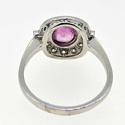 1.20ct oval pink sapphire ring with diamonds in platinum