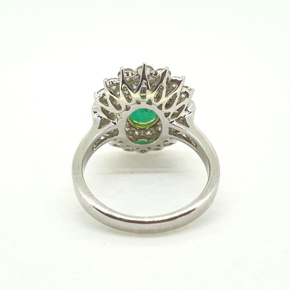 2.49ct Emerald and Diamond Double Cluster Ring 18ct white gold pierced under gallery