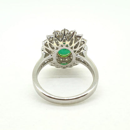 2.49ct Emerald and Diamond Double Cluster Ring 18ct white gold pierced under gallery