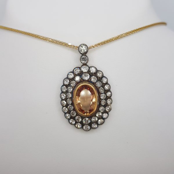 Vintage 4ct Brazilian Topaz and Diamond Cluster Pendant