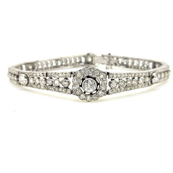 Art Deco, Belle Epoque Diamond Floral Cluster Bracelet in Platinum