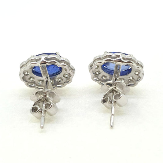 2.80ct Oval Sapphire and Diamond Floral Cluster Stud Earrings in 18ct White Gold