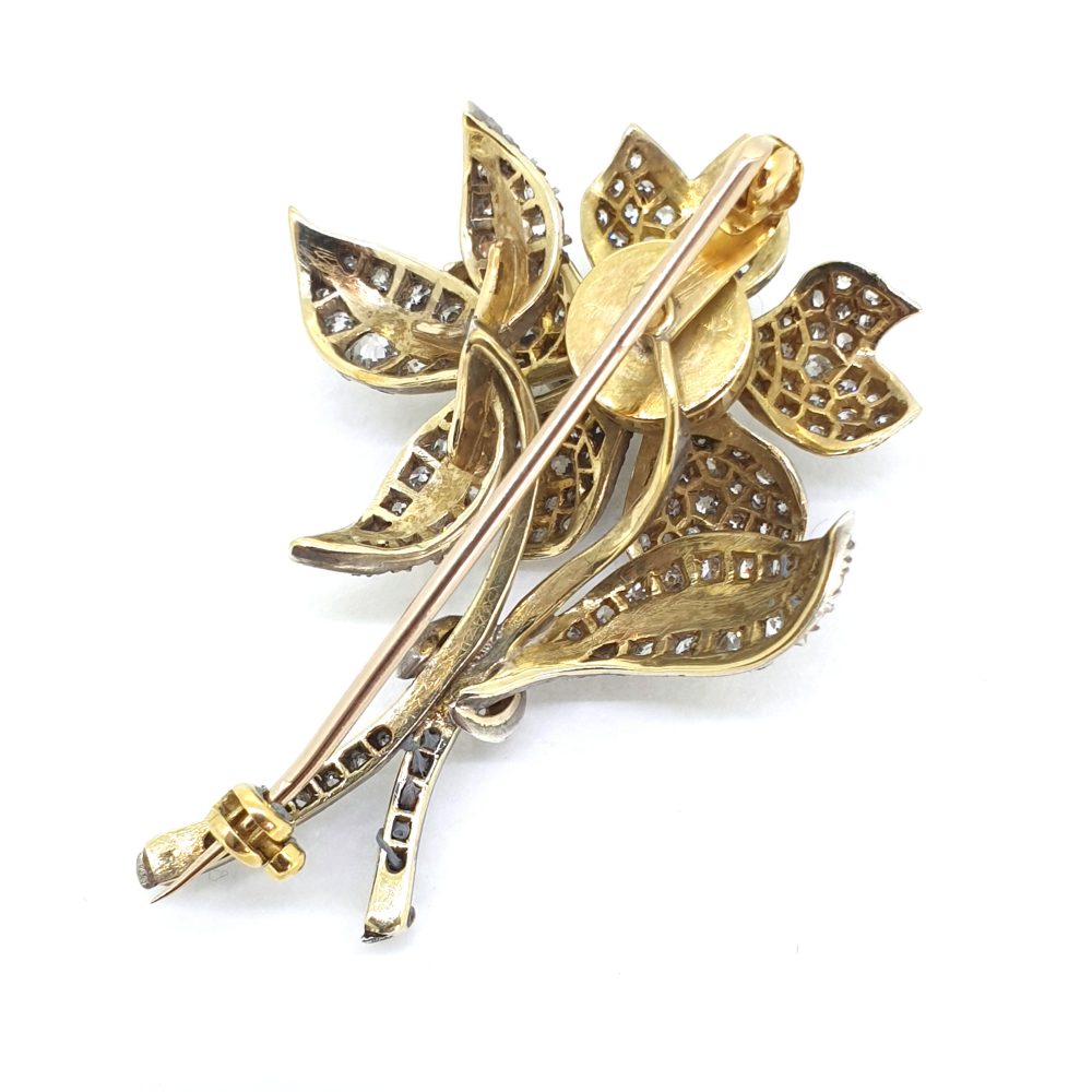 Early Victorian Antique Old Cut Diamond Flower Spray Brooch