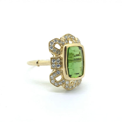 Green Tourmaline and Diamond Cluster Dress Ring