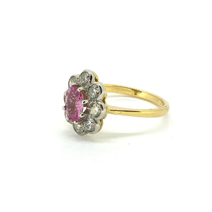 0.75ct Oval Pink Sapphire and Diamond Floral Cluster Ring