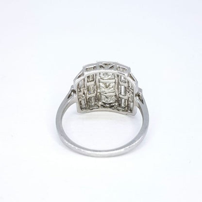 Diamond Dress Ring in 18ct White Gold, 2.63 carat total, three princess-cut diamonds flanked by baguette cut diamonds, brilliant-cut diamond set shoulders