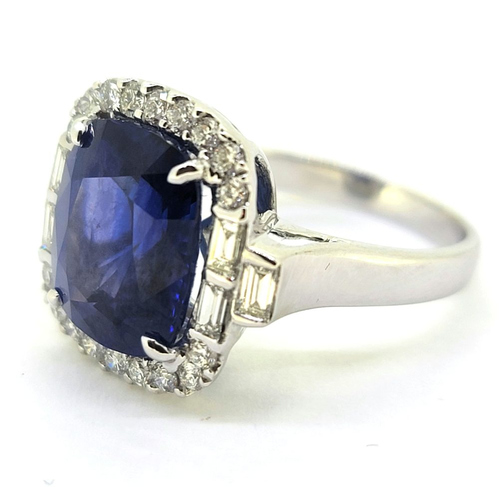 Fine 6.97ct Cushion Cut Sapphire and Diamond Cluster Ring