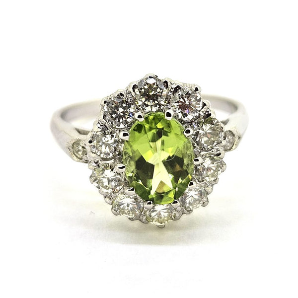 1.30ct Peridot and Diamond Crown Cluster Engagement Ring