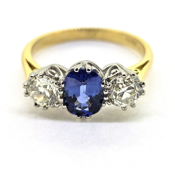 1.20ct Oval Sapphire and Diamond Three Stone Engagement Ring