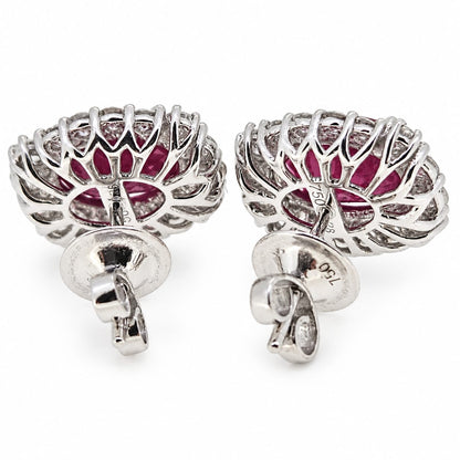Ruby & Diamond cluster earrings, 18 carat white gold R6.18/D1.25
