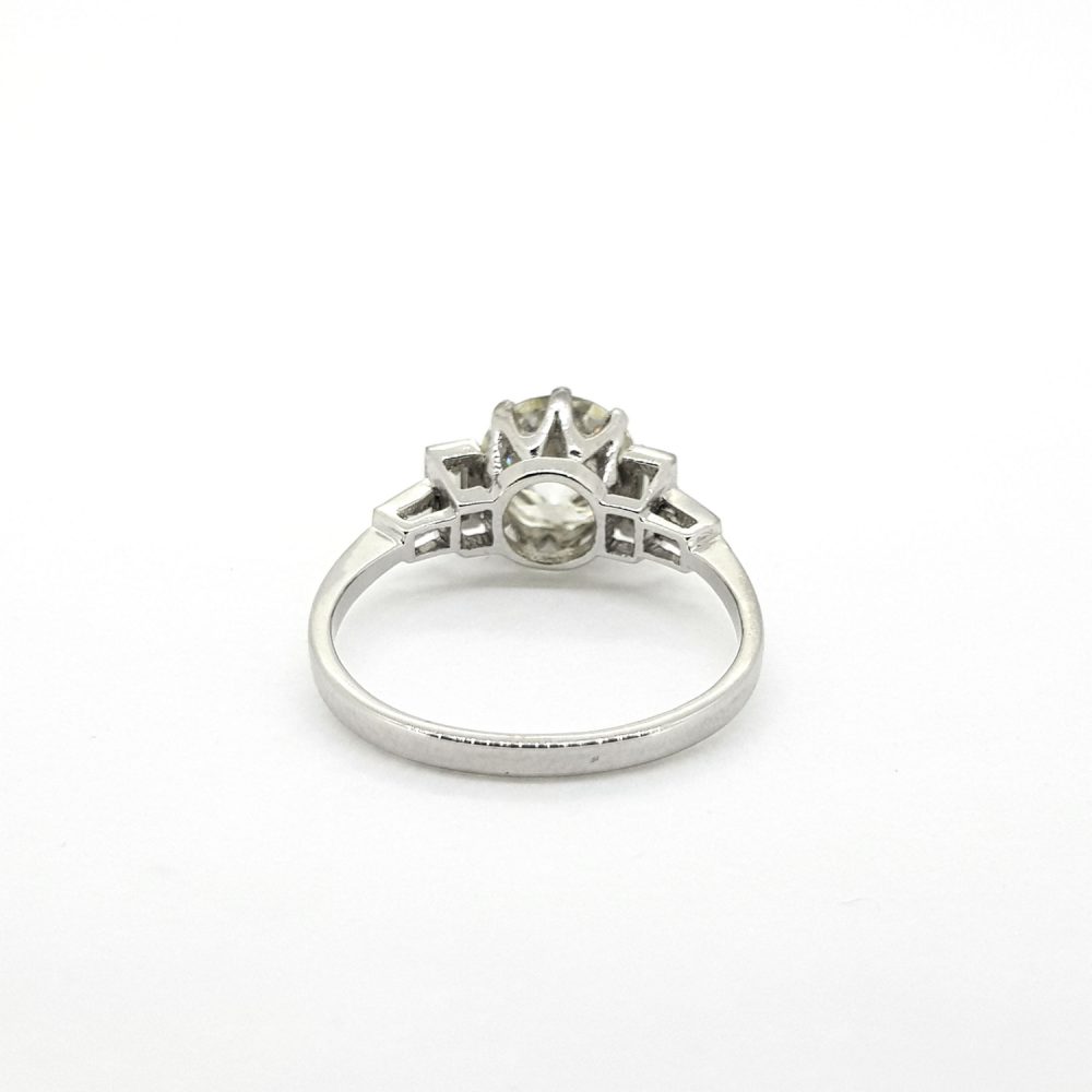 1.82ct Old Cut Diamond Solitaire Engagement Ring with Baguette Shoulders in Platinum