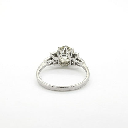 1.82ct Old Cut Diamond Solitaire Engagement Ring with Baguette Shoulders in Platinum