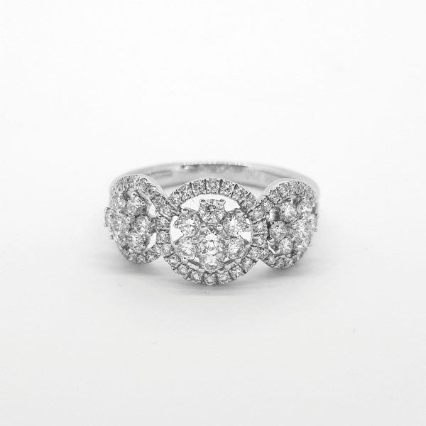 Diamond Triple Cluster Ring in 18ct white gold, 1.00 carat total