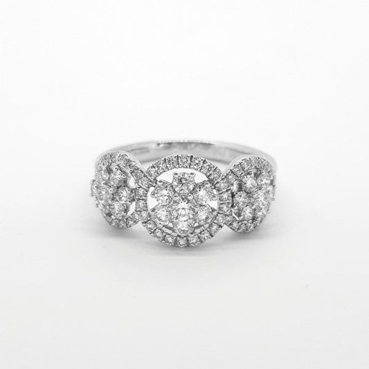 Diamond Triple Cluster Ring in 18ct white gold, 1.00 carat total