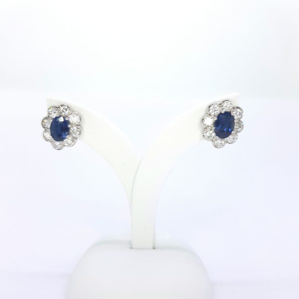 Sapphire and Diamond Floral Cluster Stud Earrings