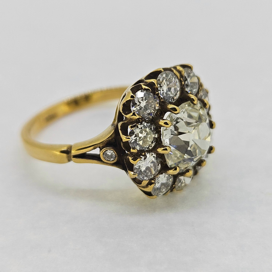 Antique Old Cut Diamond Cluster Ring, 3.24 carat total