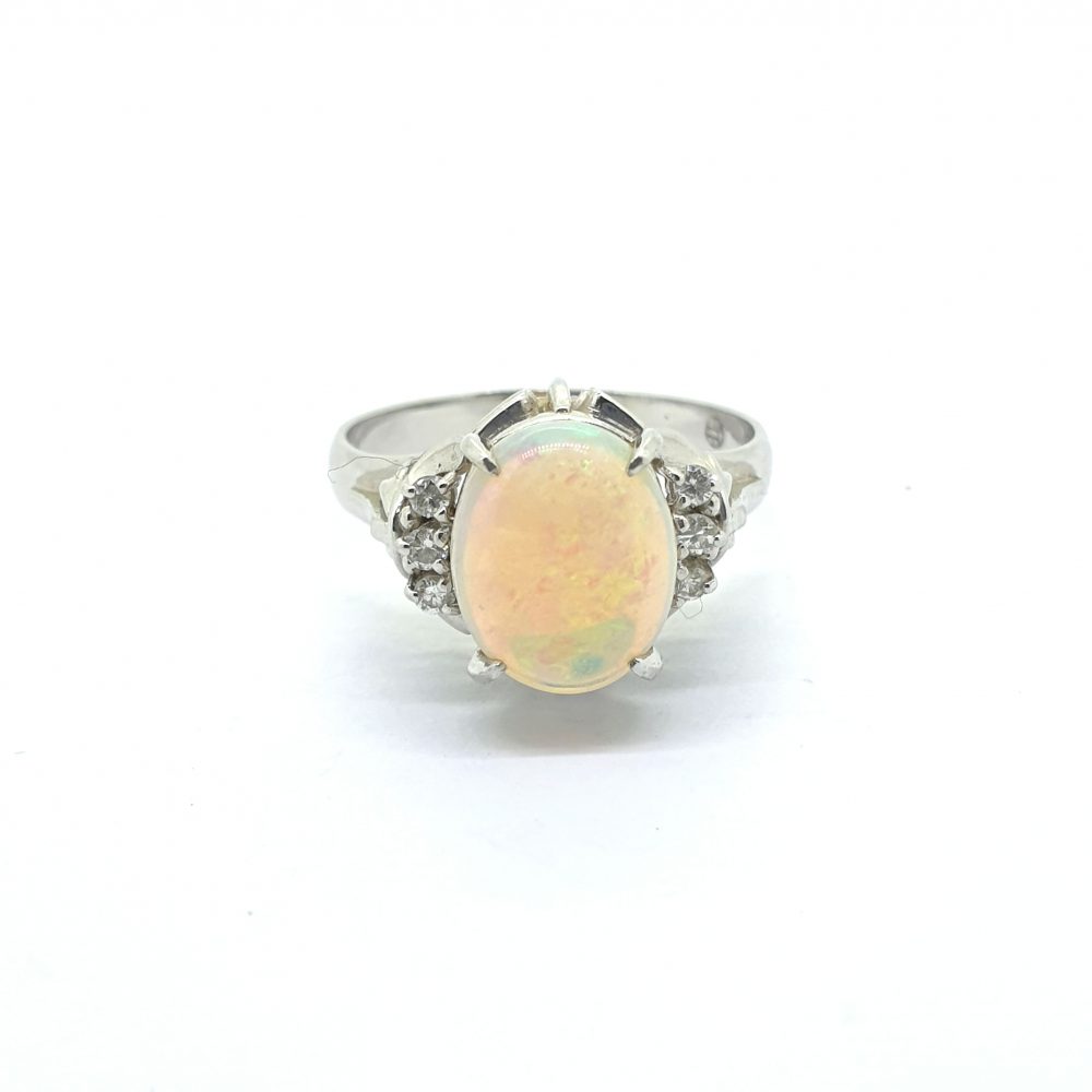 1.61ct Oval Cabochon Opal and Diamond Ring