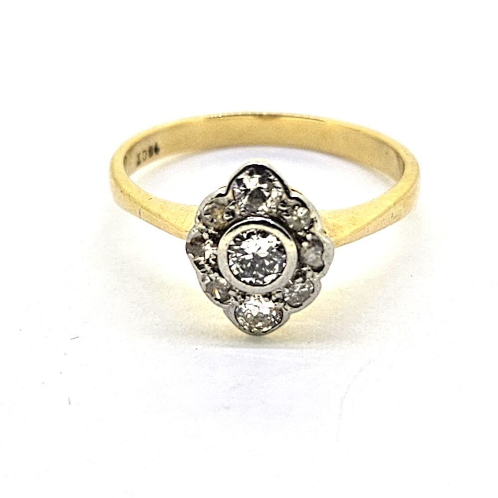 Antique Style Diamond Navette Cluster Engagement Ring in 18ct Yellow Gold