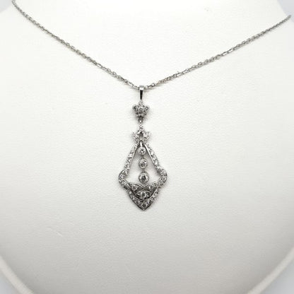Art Deco Style Diamond Drop Pendant; crafted from 18ct white gold and set with 0.60 carats of round brilliant-cut diamonds