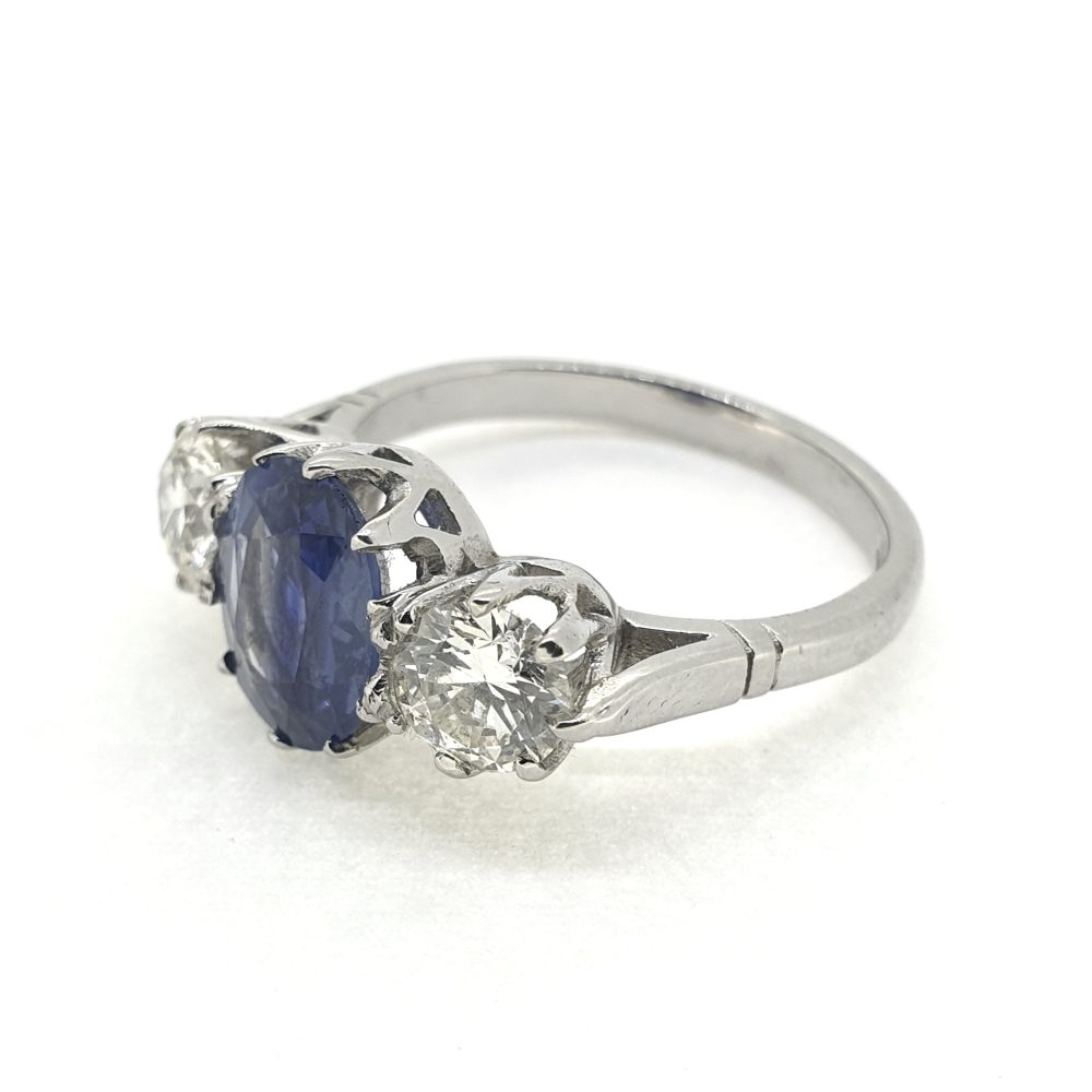 2.14ct Oval Sapphire and Diamond Three Stone Engagement Ring in Platinum