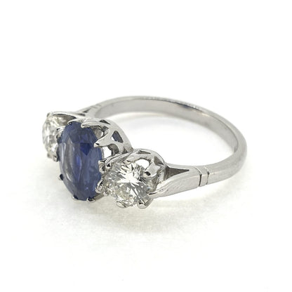 2.14ct Oval Sapphire and Diamond Three Stone Engagement Ring in Platinum