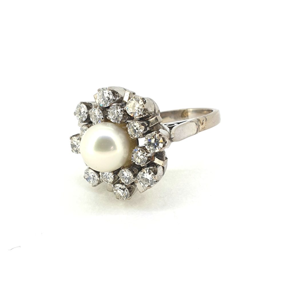 Vintage Akoya Pearl and Diamond Cluster Ring, Circa 1970s