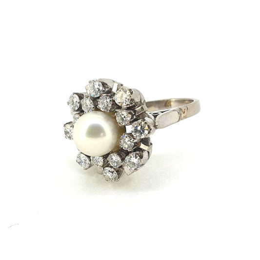 Vintage Akoya Pearl and Diamond Cluster Ring, Circa 1970s