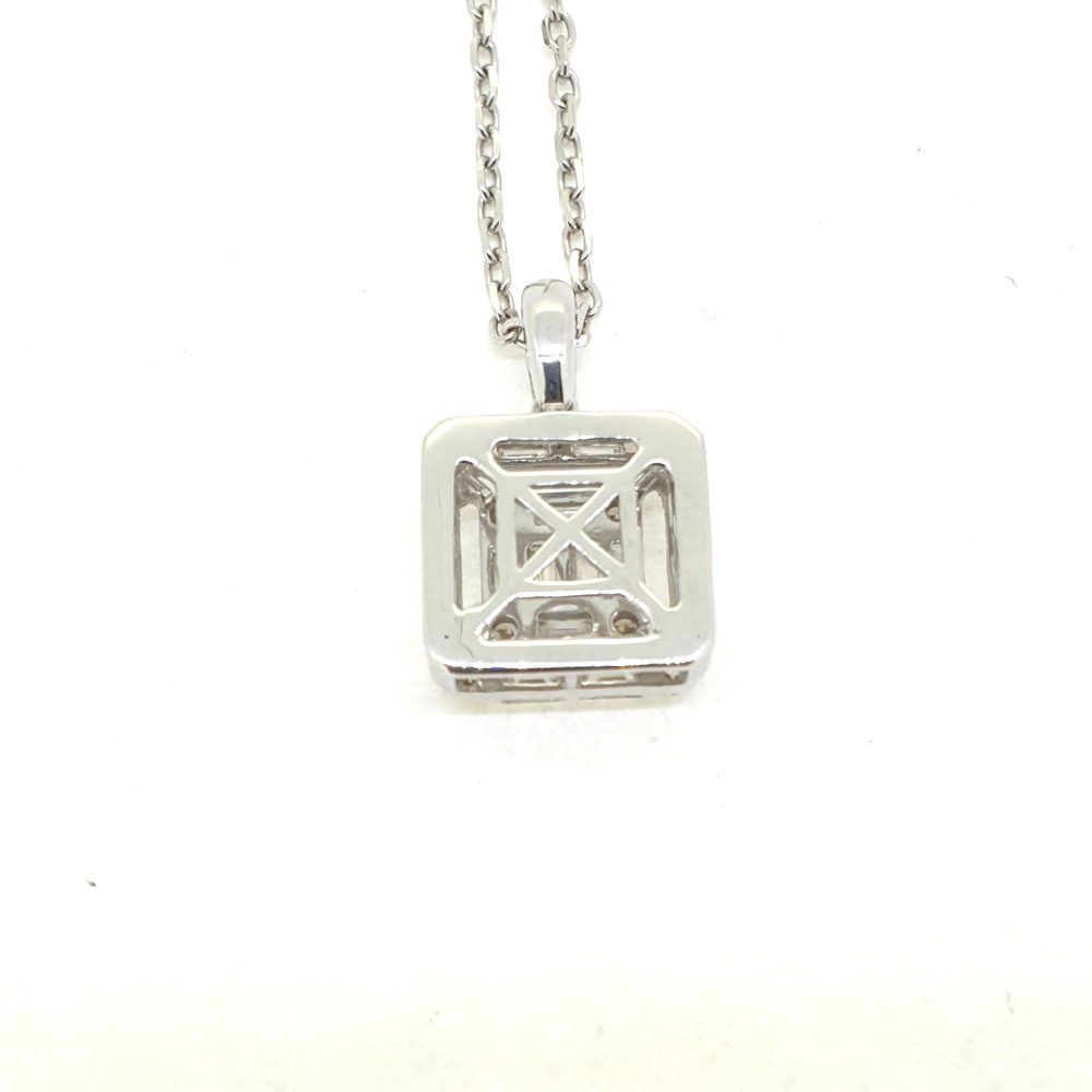 Baguette and Brilliant Diamond Cluster Pendant with Chain in 18ct White Gold
