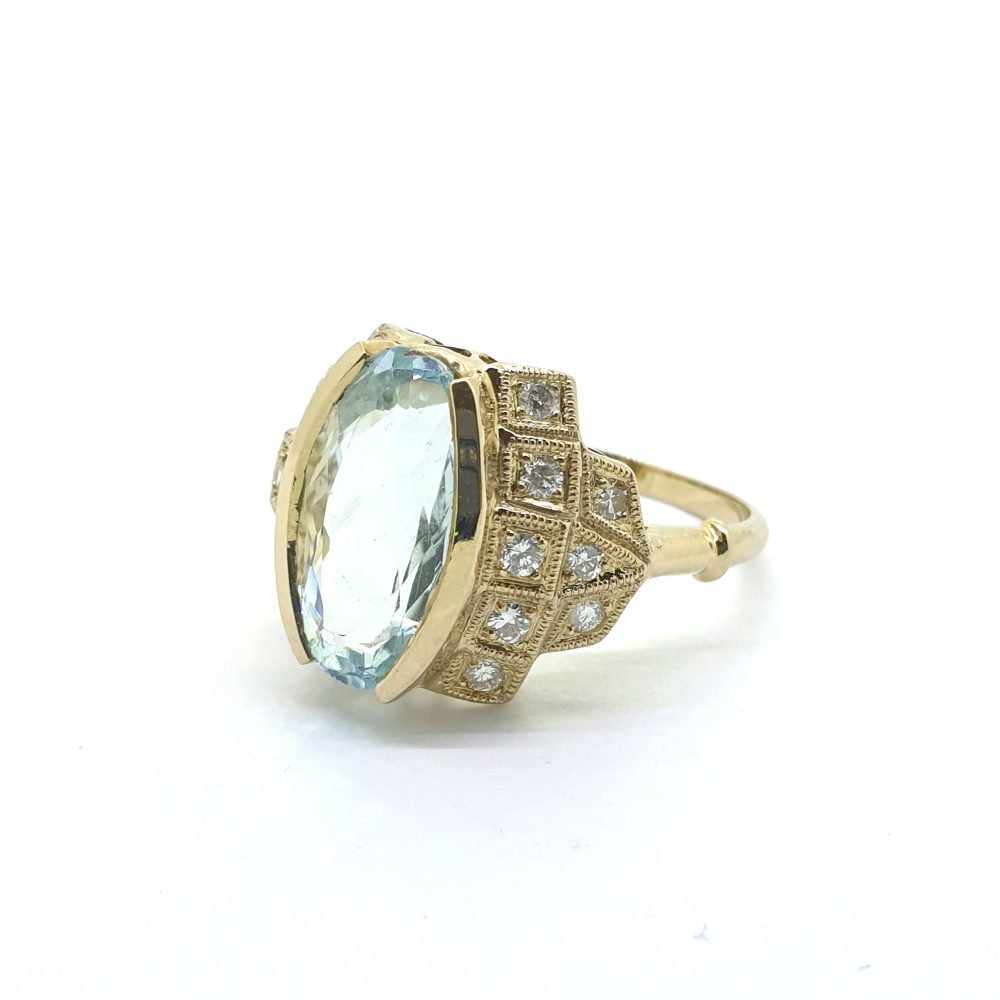 Aquamarine and Diamond Cluster Dress Ring in 18ct Yellow Gold